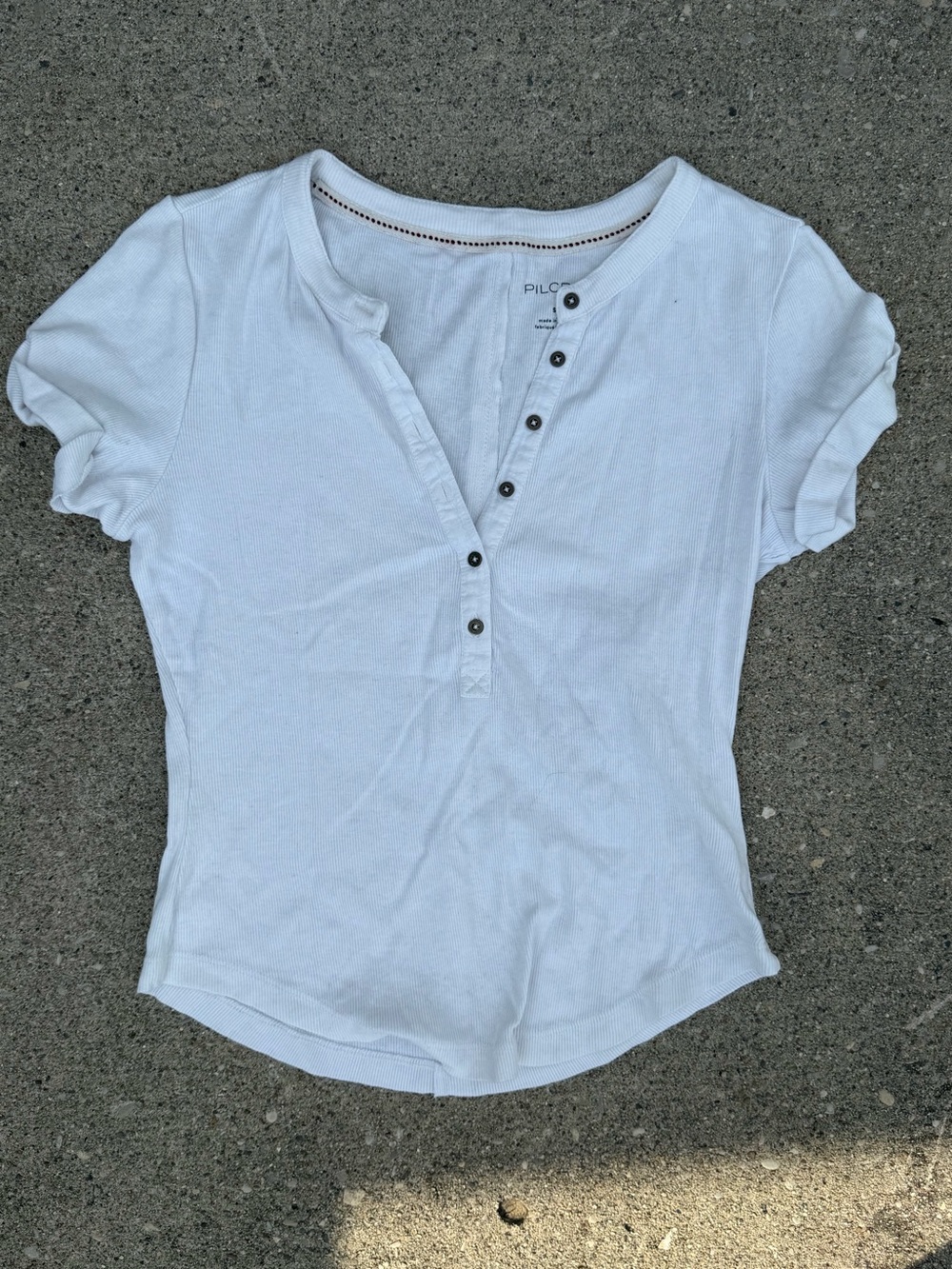 Pilcro White Short-Sleeve Henley with Button Placket
